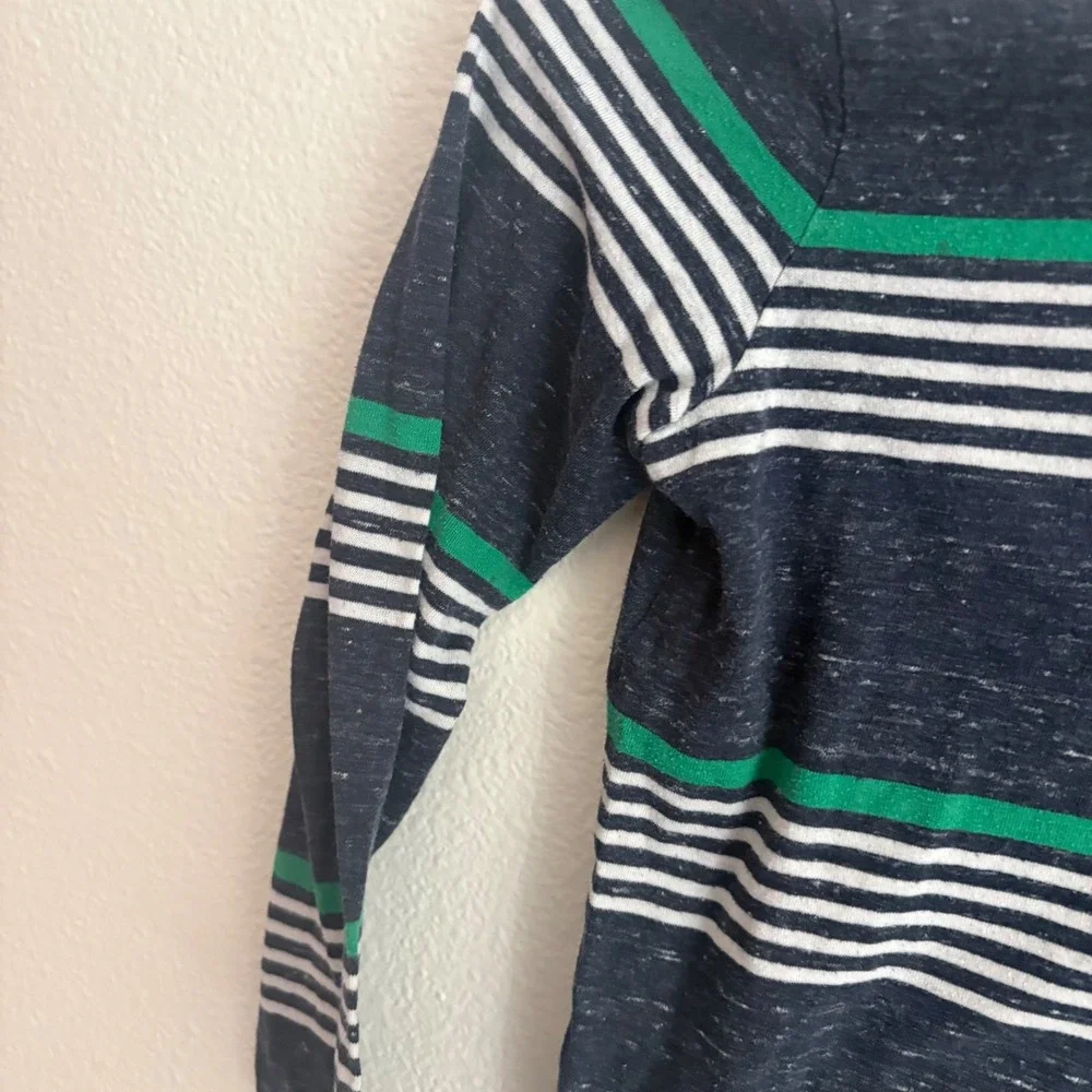 Old Navy Boys Small 6-7 Striped Long Sleeve Tee Navy Blue‎ Green White Slub Knit